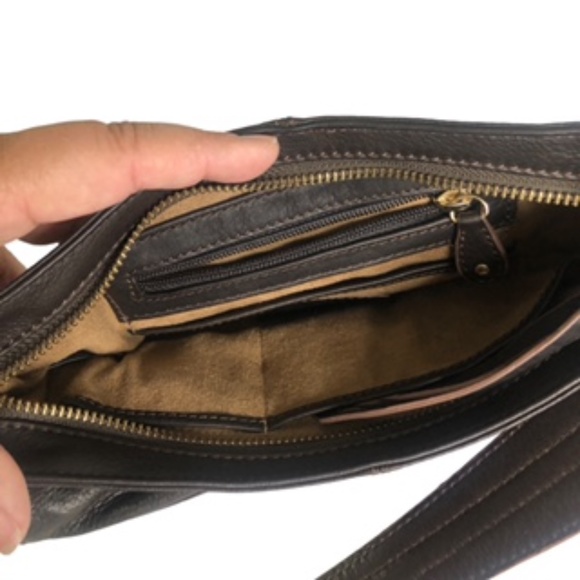 Liz Claiborne Leather Adjustable Strap Chocolate Brown Shoulder Handbag - Picture 8 of 10